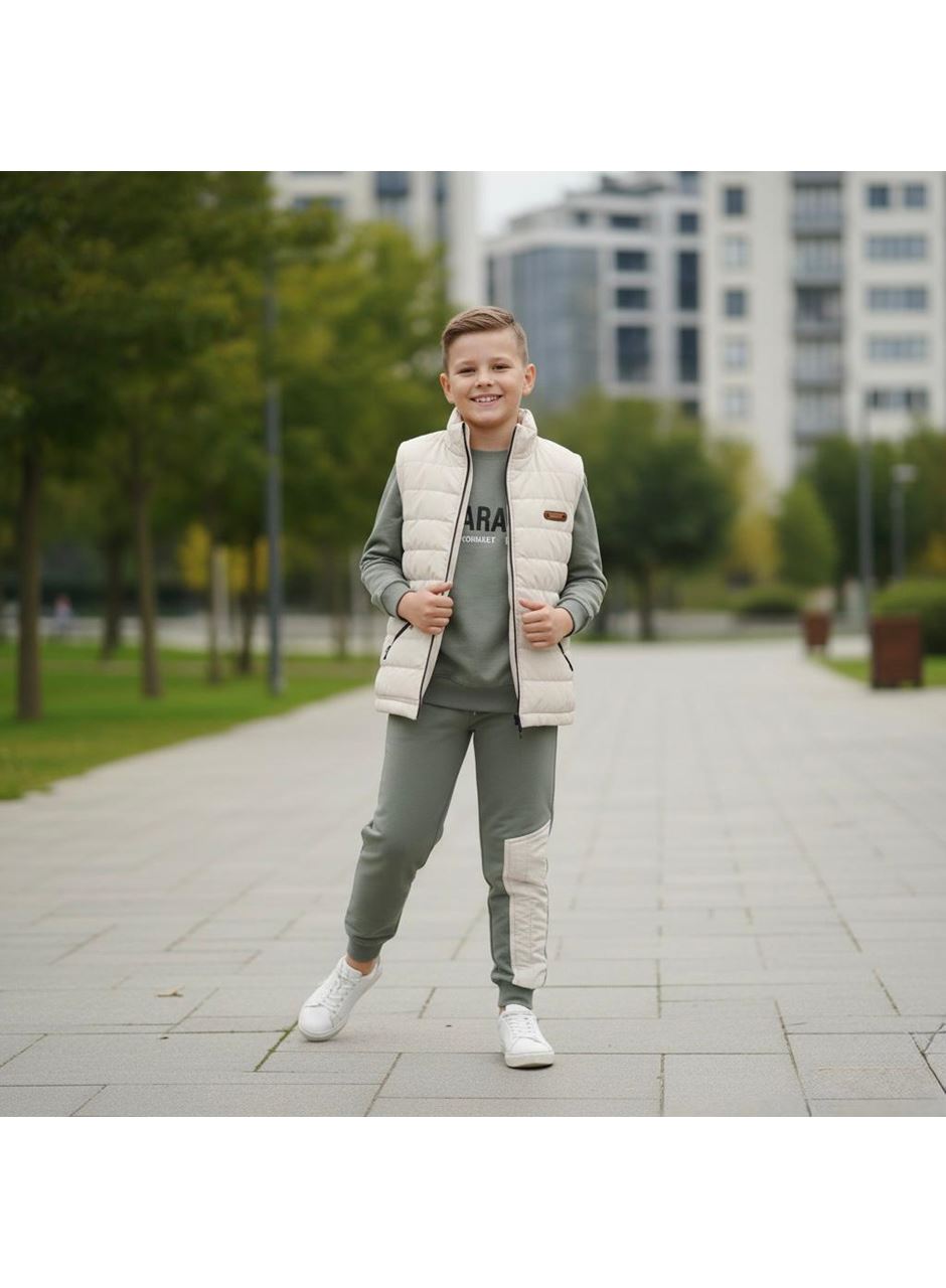 434328 YELEKLİ 3 LÜ ERKEK TAKIM EKRU