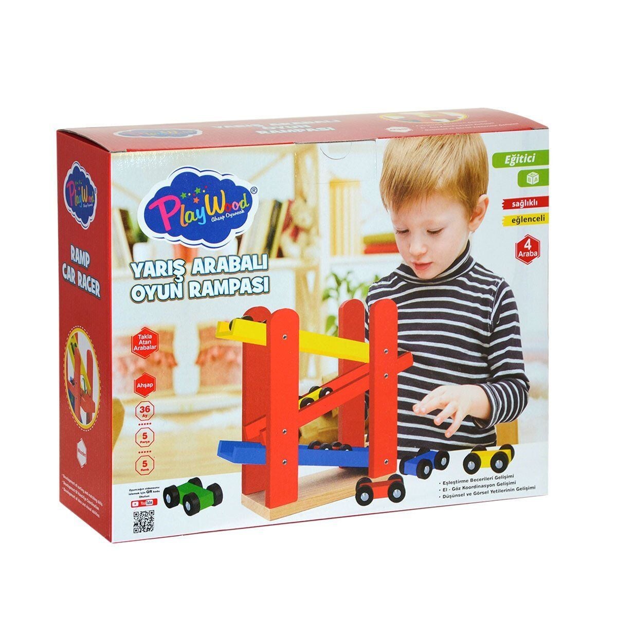 Ony-382 Playwood Ahşap Yarış Arabalı Oyun Rampası-Onyıl