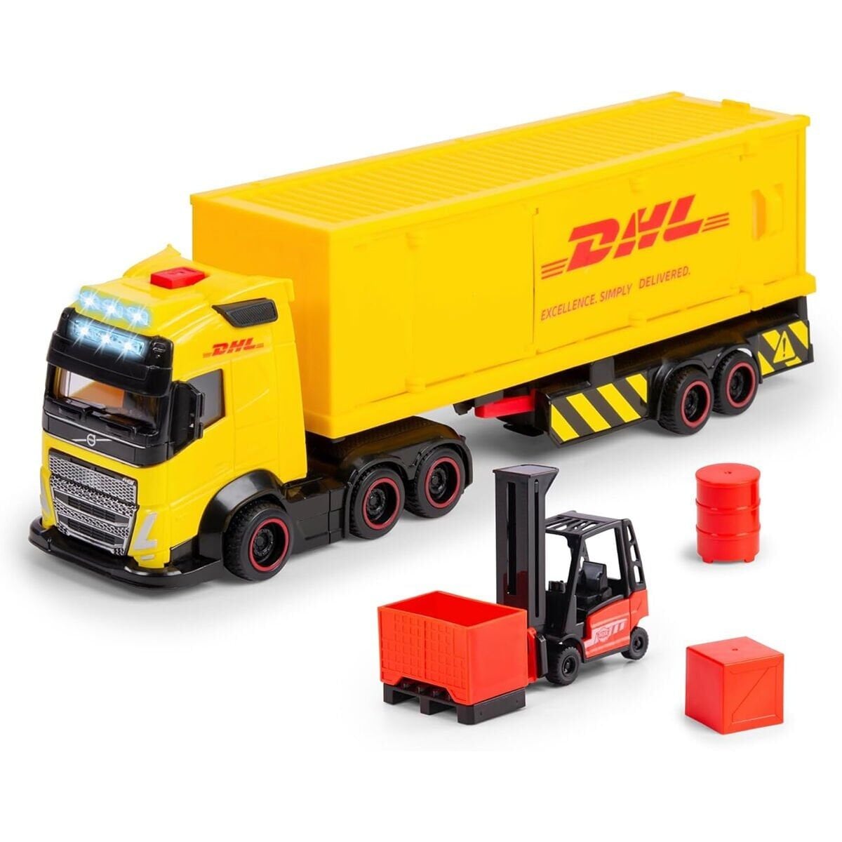 203747018 Dickie Dhl Truck Free Wheel Volvo Fh16 Truck Light Sound Interior