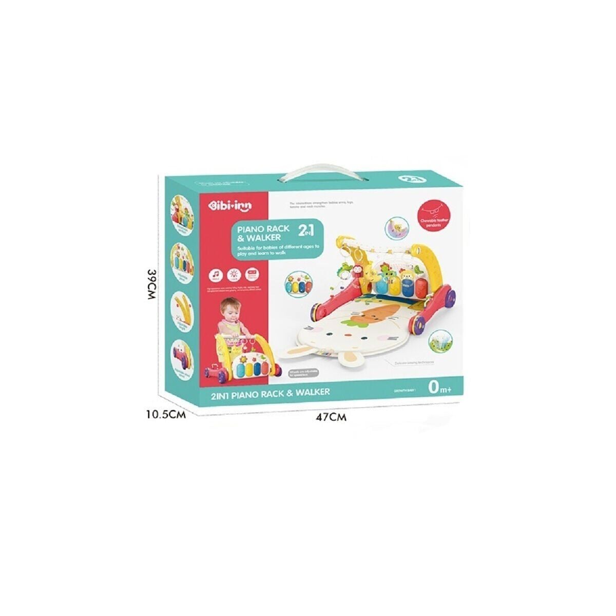 Bib6016- Vardem Piyanolu Bebek Yürüteci Ve Tavşan Desenli Kırmızı Oyun Halısı 2 In 1