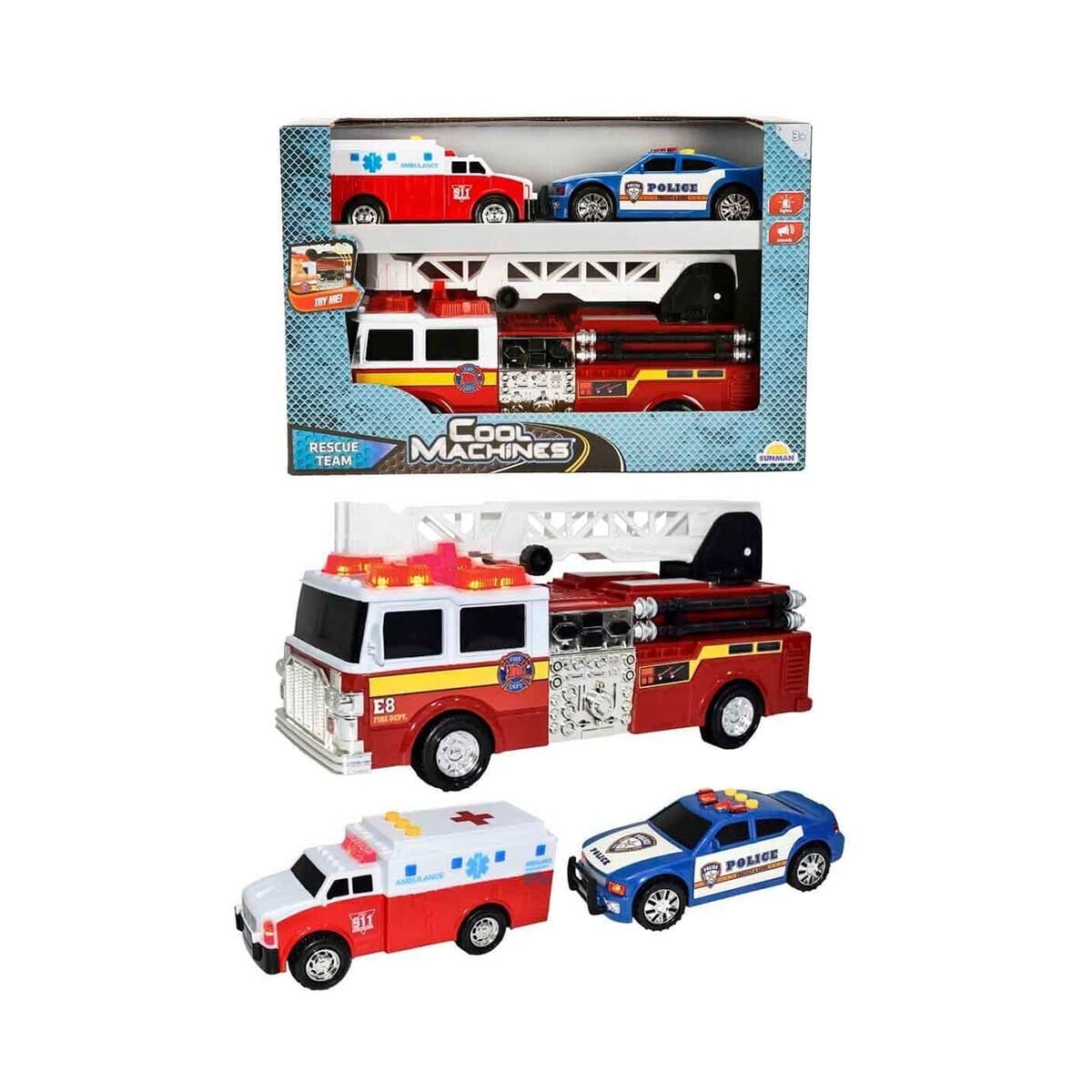 7191 Sun-Jnd-Clm-Oyun Set Kurtarma Araçlari Poli̇s Ambulans İtfai̇ye Ses Işik