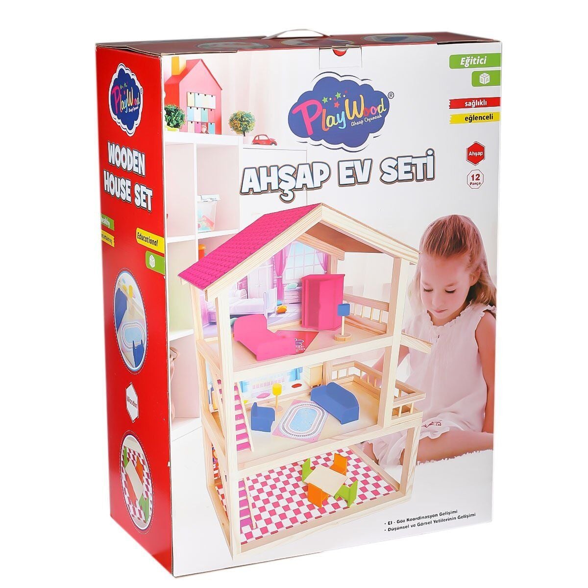Ony-398 Büyük Ahşap Ev Seti-Onyıl Oyuncak