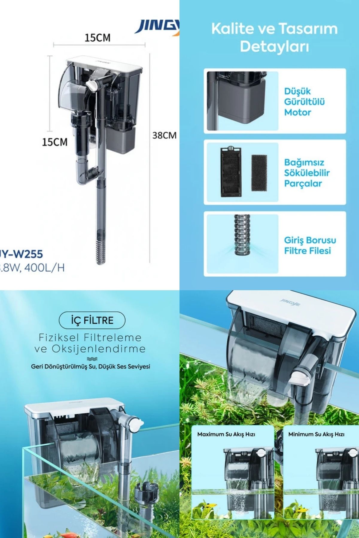 Jy-W255 Akvaryum Şelale Filtre 400 L/H