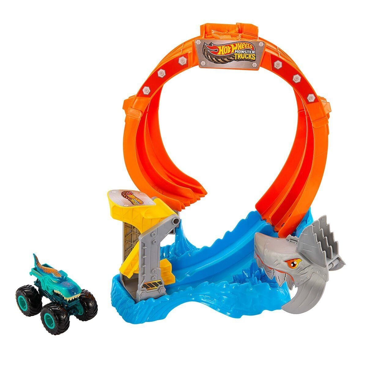 Jfr08 Hot Wheels Monster Trucks Dönen Corkscrew Shark Çarpışması