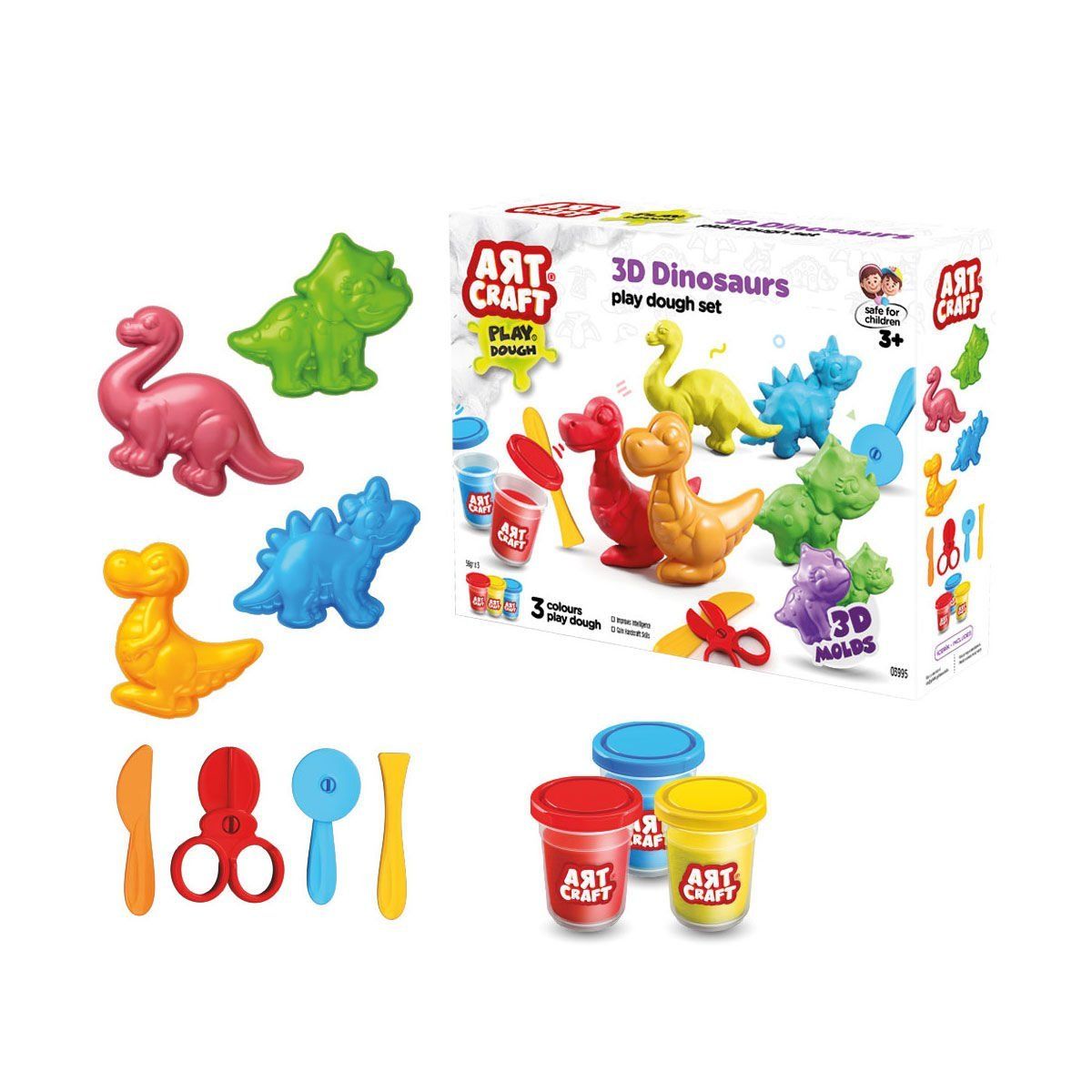 03995 Art Craft 3D Dinozorlar Hamur Set 168 Gr-Fentoys