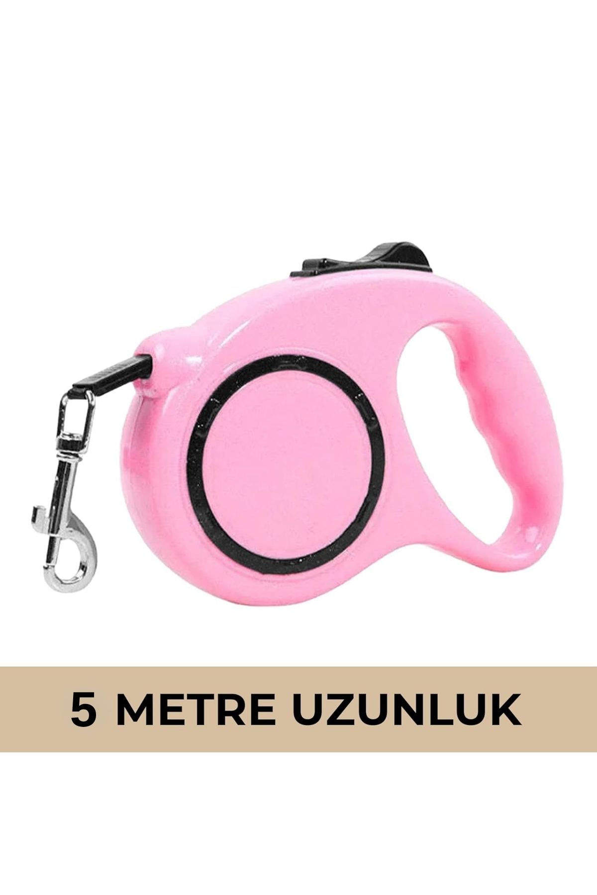 Makaralı Köpek Gezdirme Tasması Pembe Siyah 5Mt