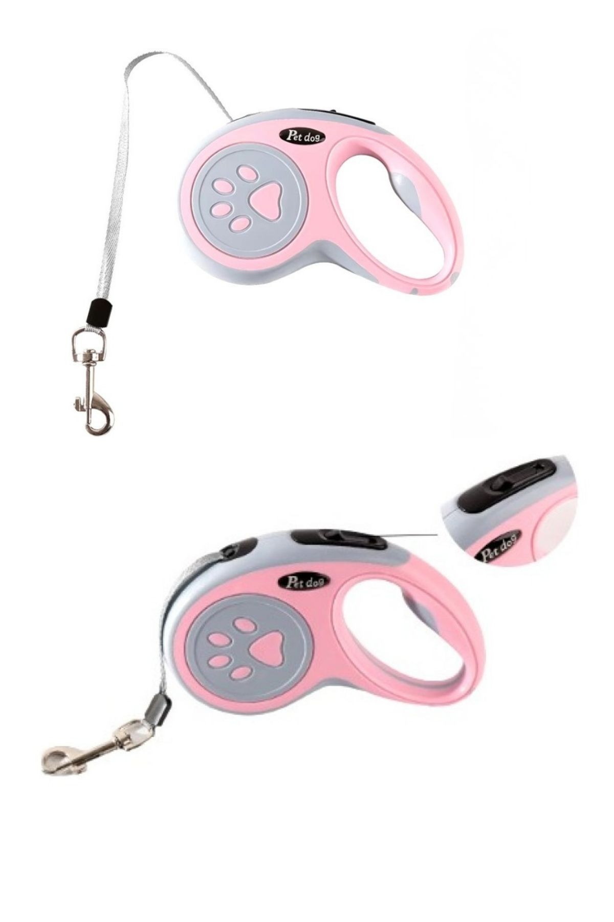 Makaralı Köpek Gezdirme Tasması Pembe Gri 3Mt