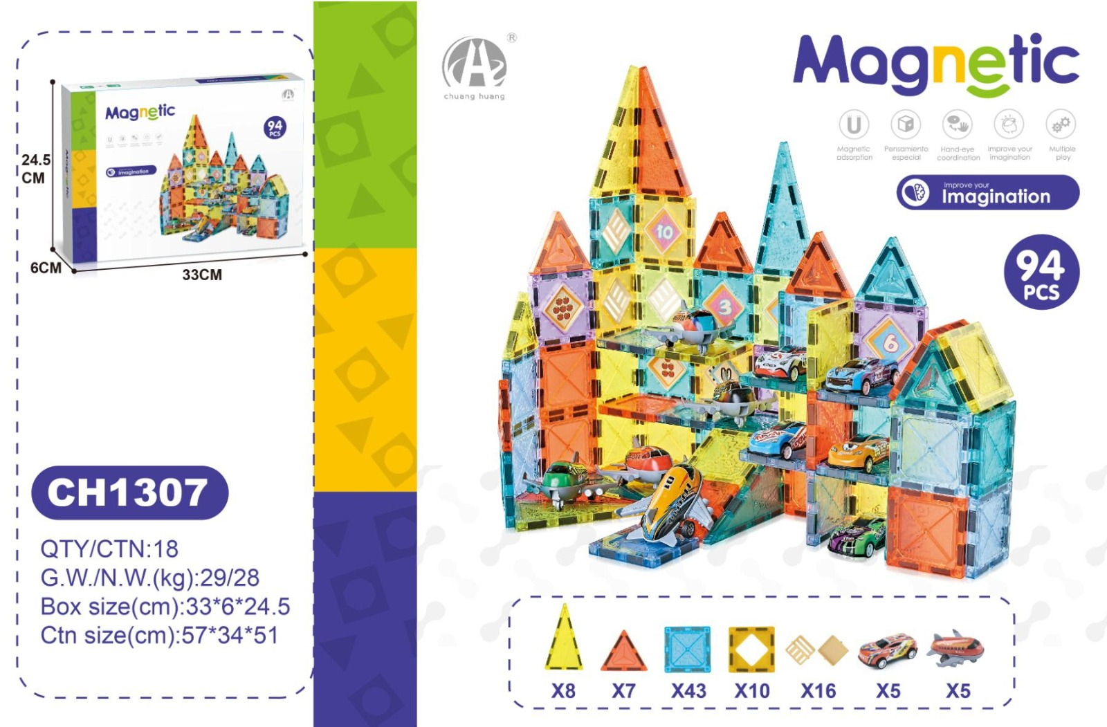 03-Ch1307 5,5 Cm Manyeti̇k Bloklar 94 Pcs
