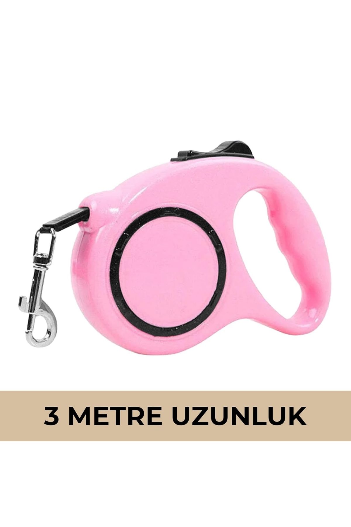 Makaralı Köpek Gezdirme Tasması Pembe Siyah 3Mt