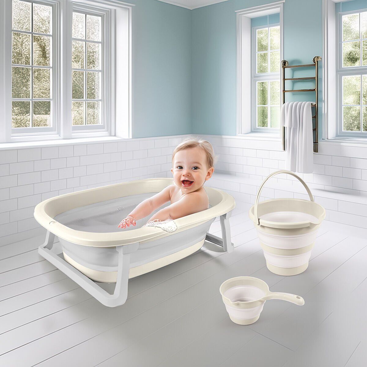 7271 Katlanabilir Banyo Seti 3Lü Bej
