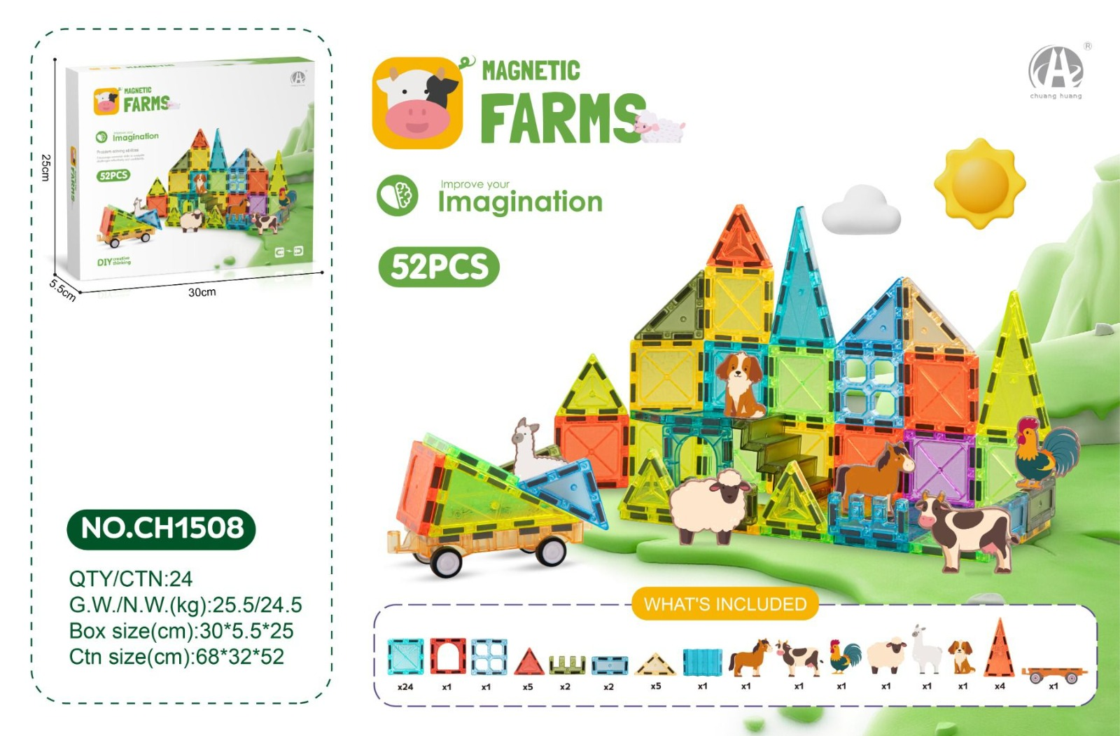 Ch1508 5.5Cm Magnetic Blok 52 Pcs