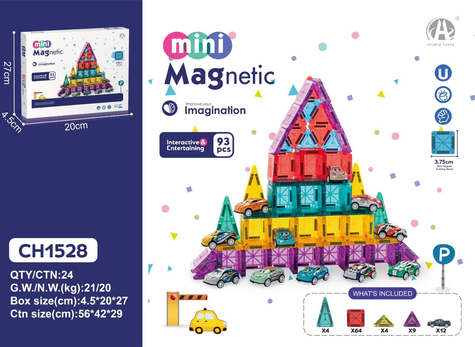 Ch1528 3.75Cm Mini Magnetic Blok 93 Pcs