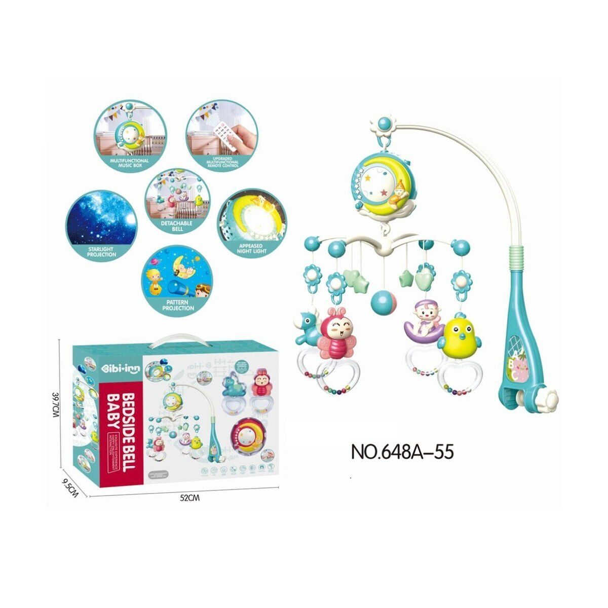 Bib-648A-55-Vardem Işıklı Müzikli Kumandalı Mavi Bebek Dönencesi