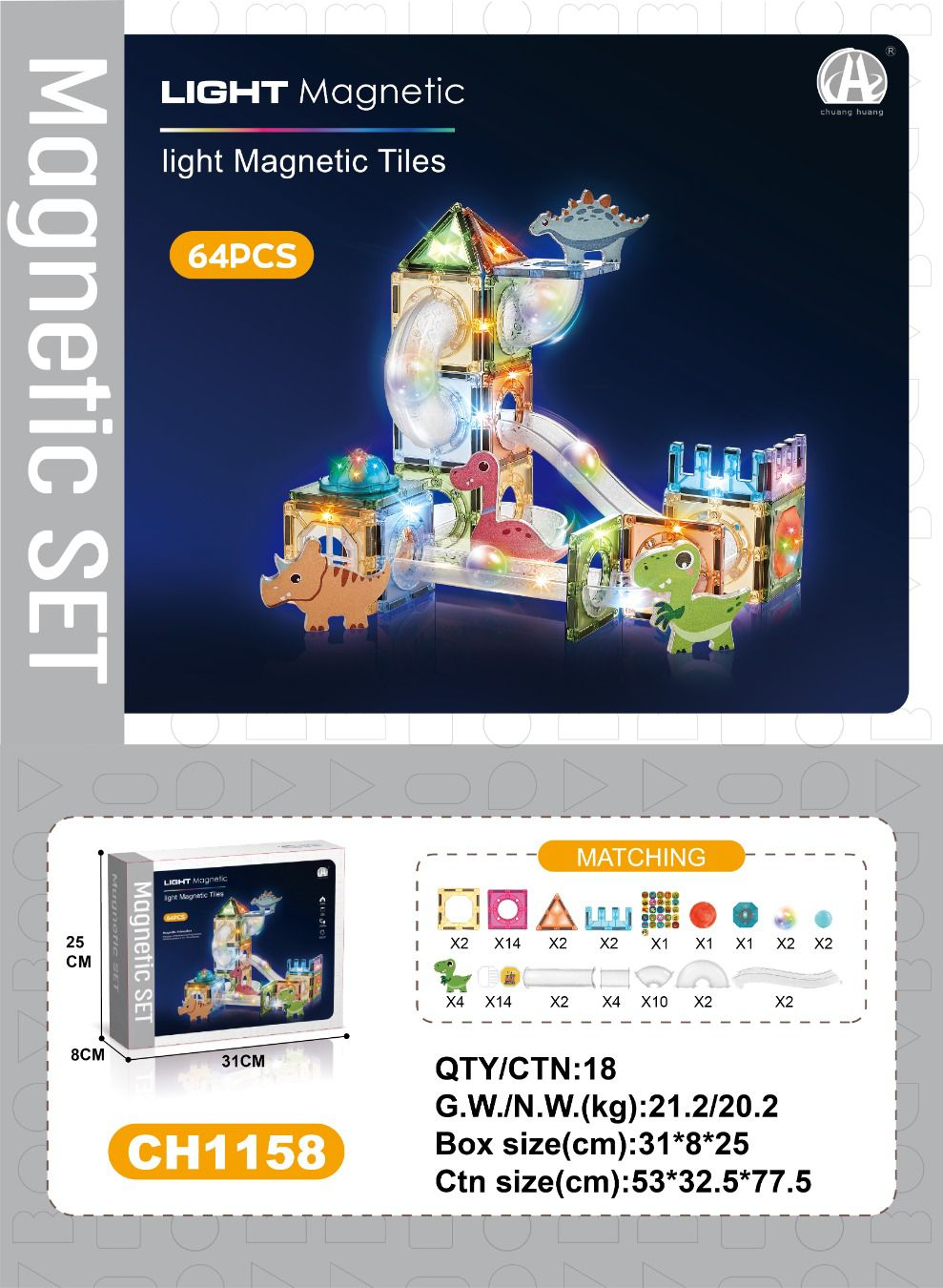 03-Ch1158 7,5 Cm Manyeti̇k Bloklar 64 Pcs